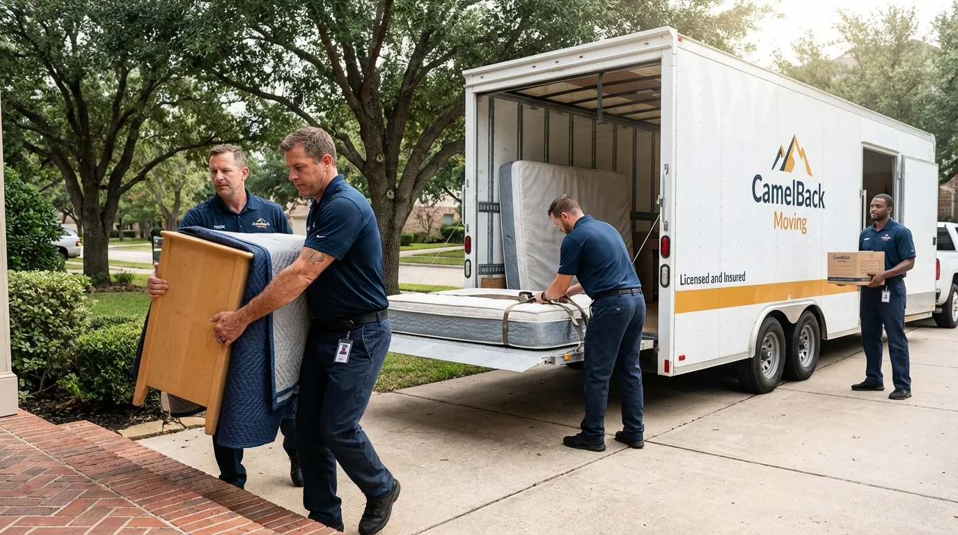 Crew loading residential truck for cross-state move from Pine Ridge, SD